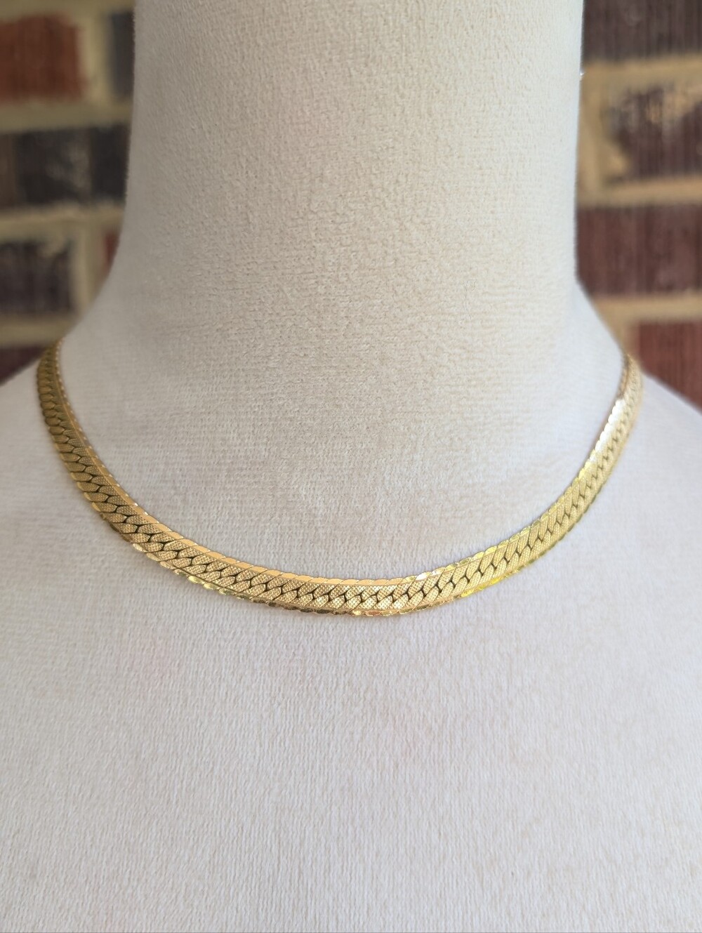 Vintage MONET Gold Tone Herringbone Necklace